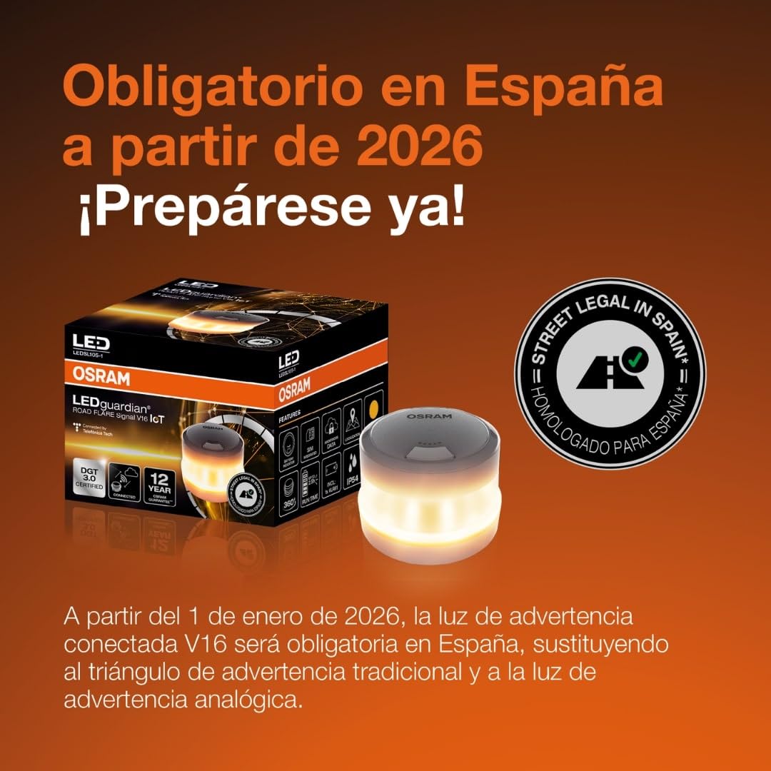 Visita la tienda de OSRAM OSRAM LEDguardian Road Flare Signal V16 IoT, luz de Advertencia LED certificada DGT 3.0, Uso obligatorio en España, 1900K, localización en Tiempo Real in use