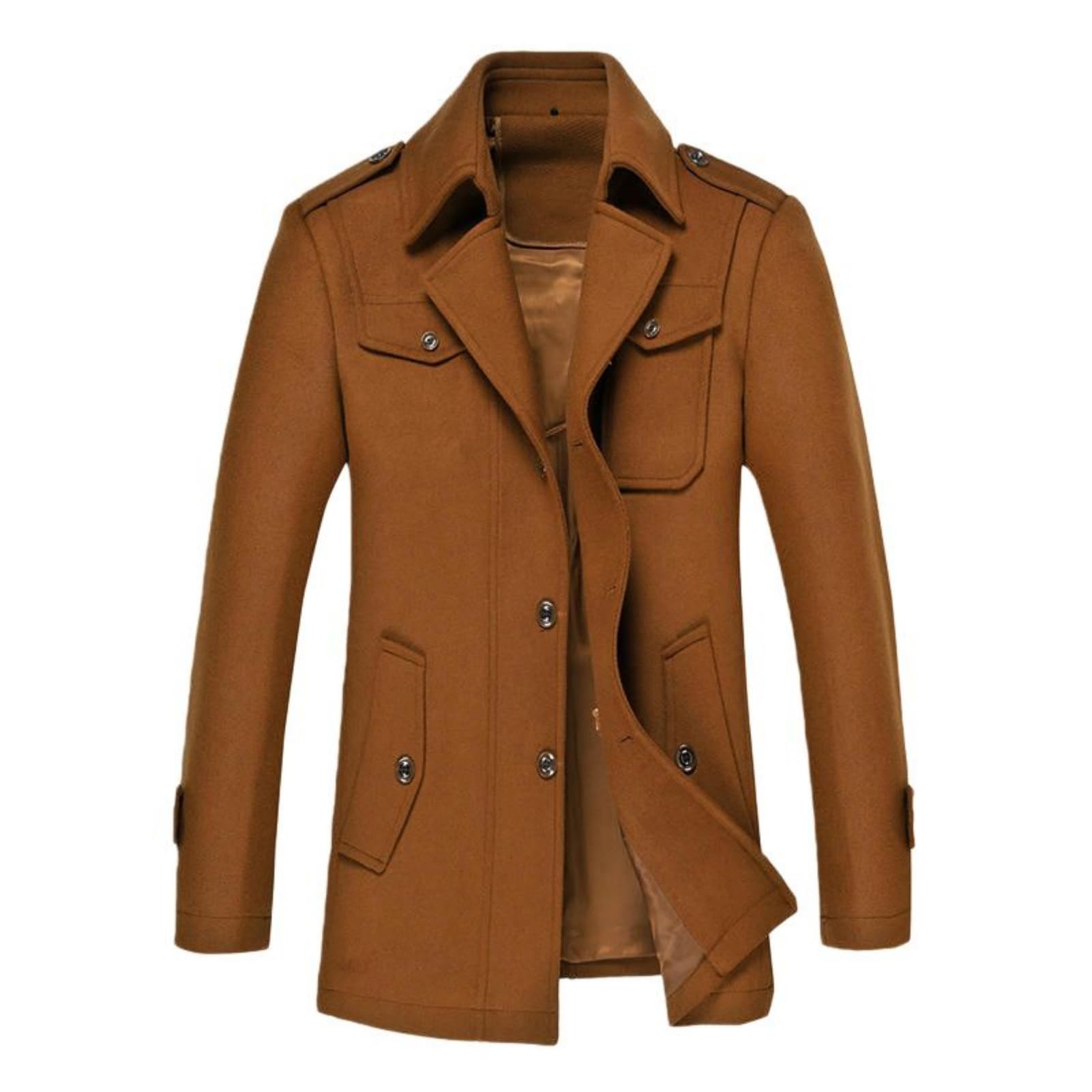 Trench sottile e caldo in lana da uomo, lunghezza media, per autunno e inverno