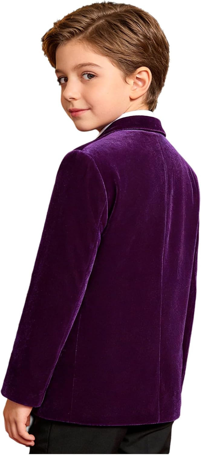 Hularka Kids Boys Velvet Gentleman Blazer Suit Jacket Notch Lapel One Button Vintage Slim Fit Tuxedo Outerwear