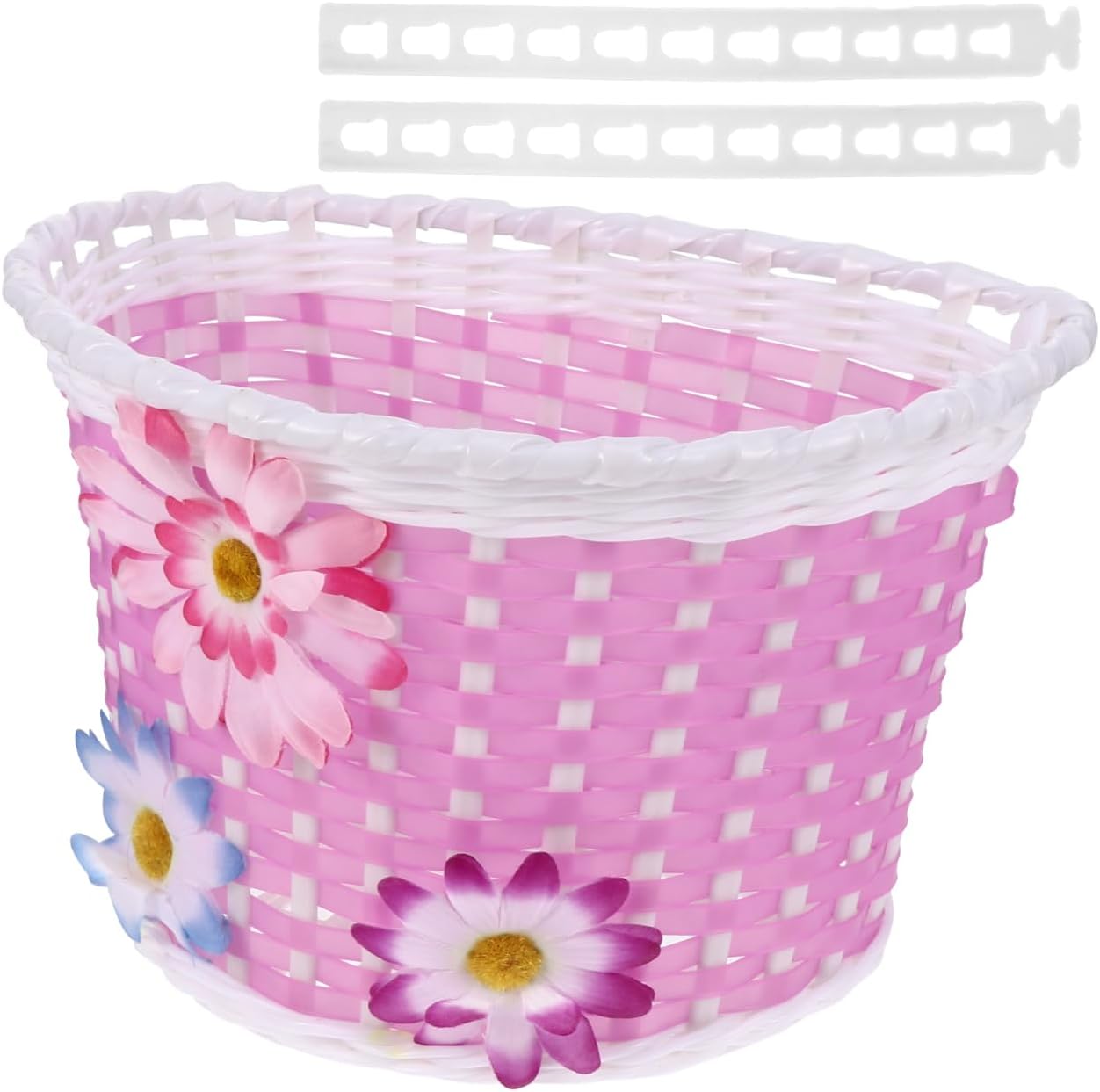 BESPORTBLE Pink Front Handlebar Bike Basket for Kids - Lightweight, Durable Plastic Storage Basket with Easy Installation, for Girls Carrying Thing and Essentials on Bikes or Scooters