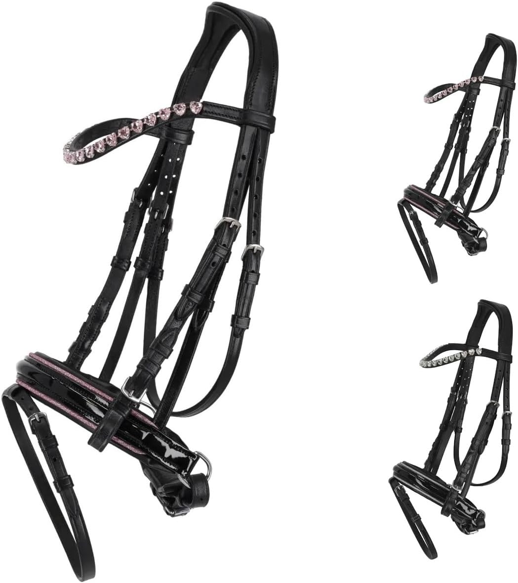 NETPROSHOP Bixie-Zaum aus Leder mit Herz-Strasssteinen, weich gepolstert, Shetty und Mini Shetty, Größe: Mini Shetty, Farbe: Pink