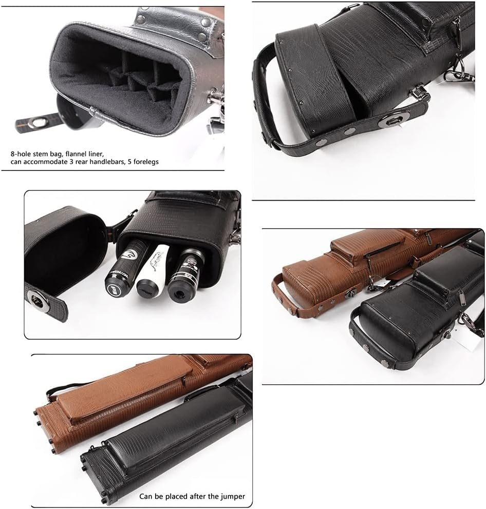 High Capacity 3x5 Hard Pool Cue Case - Leatherette Billiard Stick Holder for 3 Butts & 5 Shafts, 34 Inch, Protection, Stylish Brown Design