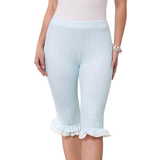 Allegra K Gingham Pants for Women Low Waist 3/4 Knee Length Cropped Capri Leggings