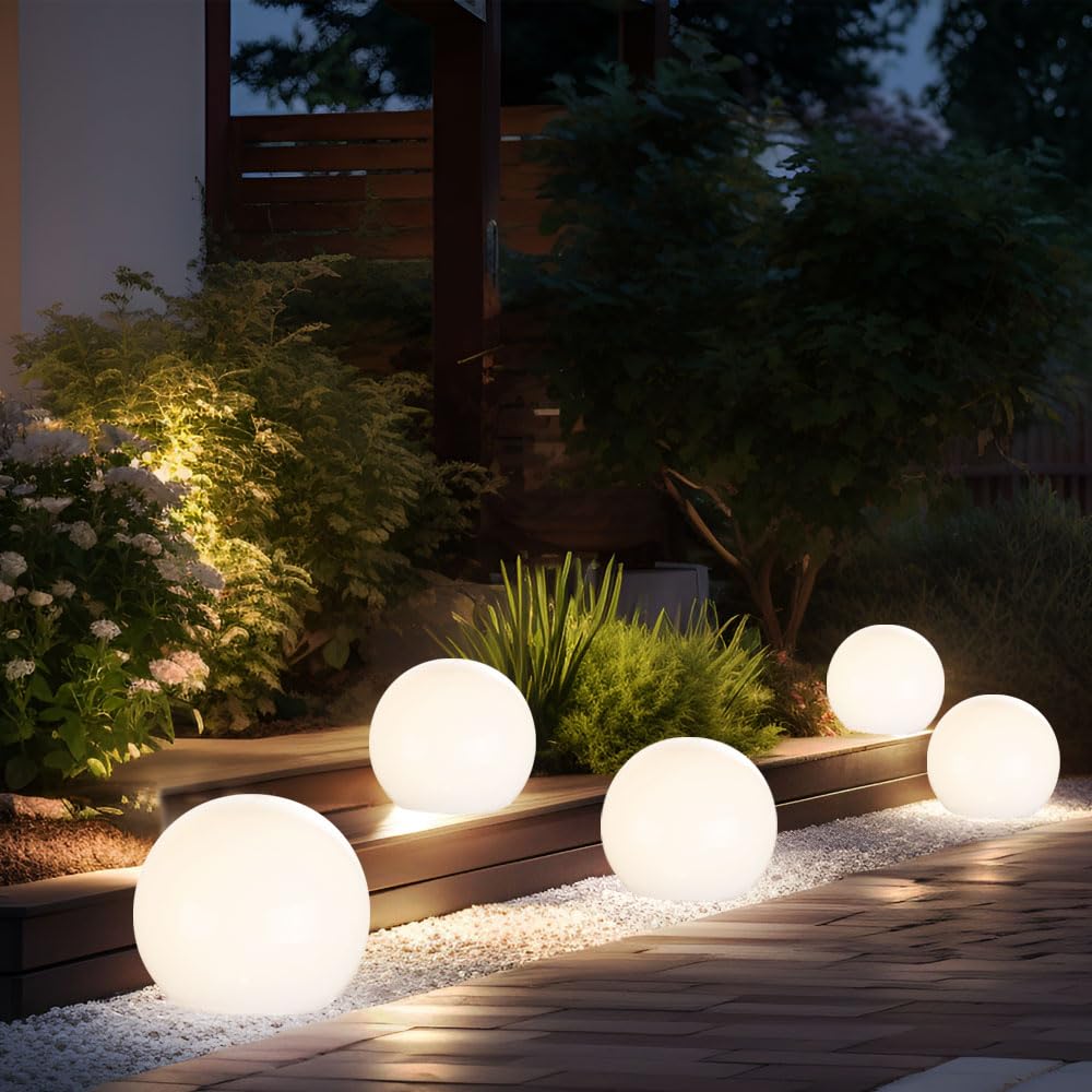 etc-shop Steckleuchte Solar Außen Solarkugeln Set Garten Solarlampe Kugel für Draußen, Erdspieß, weiß, LED Leuchtmittel, D 15/20/25/30 cm, 4er Set