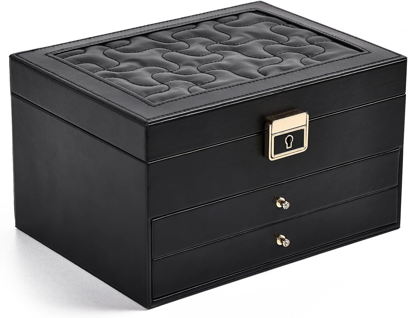 Greenfeather Jewelry Boxes for Women, Jewelry Organizer Box with Lid 3 Layers for Necklaces Rings Earrings and Bracelets Box to Store Jewelry Black Ideal