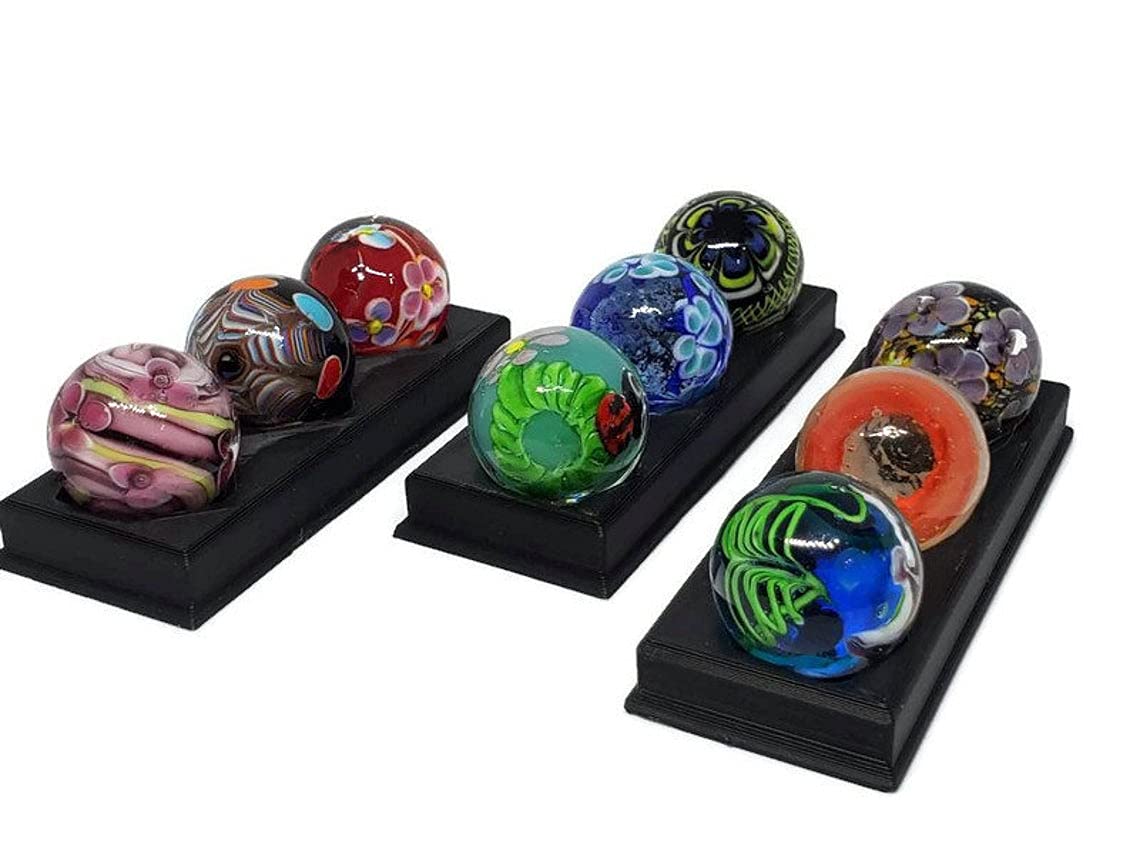 3 Black Marble Displays that hold 3 Marbles Each 3/4" to 1