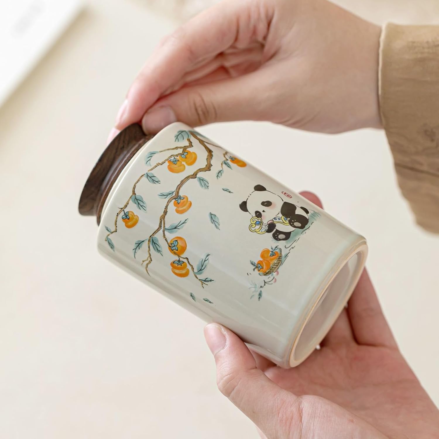 Ceramics Portable Tea Canister, 240ml 8.0oz, Sealed Jar Chinese Kung Fu Tea Set Accessories