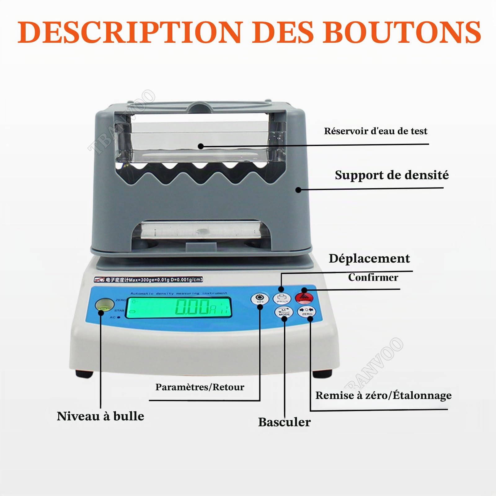 Détecteur de Carats d'Or et Testeur de Densité, un Vérificateur Numérique de Métaux Précieux avec une Précision de 0.01g, Fonctionnement Rapide en 5s, et une Capacité de Poids de 300g/600g MH-300A