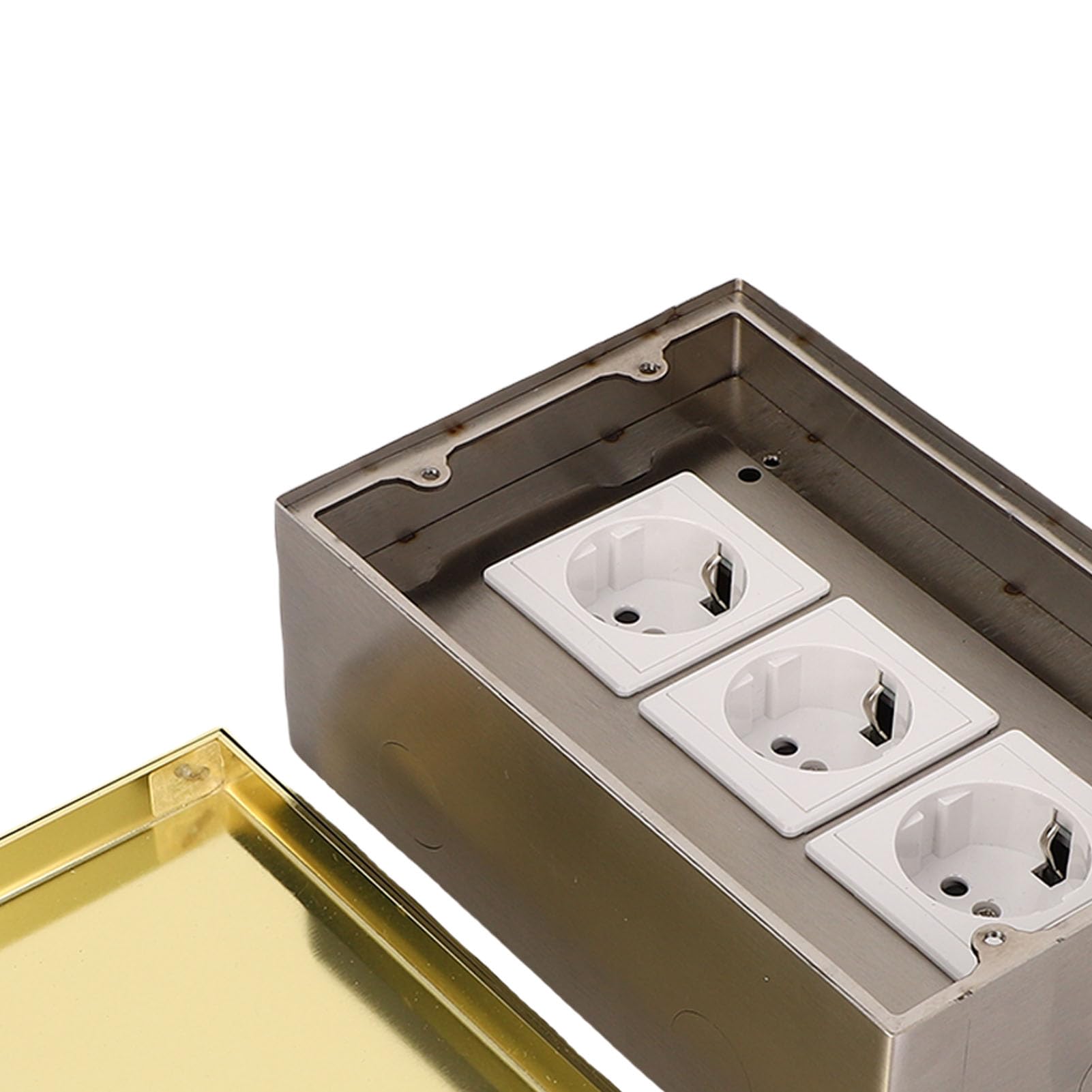 Generic Scatola di Derivazione da Incasso a Pavimento da 4KW in Acciaio Inossidabile Impermeabile con 3 Fori a Due Poli per Centro Commerciale e Negozio 4S Dorato