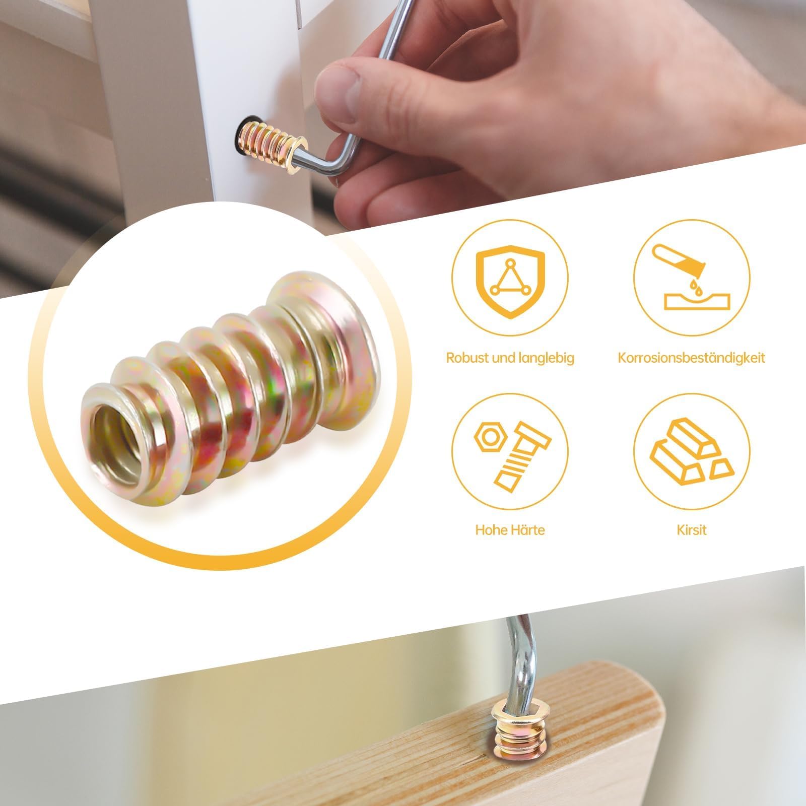 Inserto filettato per mobili in legno M5 x15 mm 30 pezzi acciaio al carbonio zincato