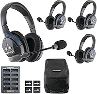 Eartec UL4D Ultralite-HD 4-Person Full Duplex Wireless Intercom System - Dual Ear Headsets, 1000ft Range, No Base Station