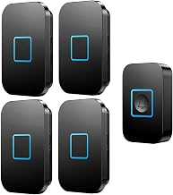 Timbre inalámbrico – 304.8 m de largo alcance IP44 impermeable con 4 receptores, 60 melodías, 5 niveles de volumen, modo de silencio, perfecto para uso doméstico, color negro