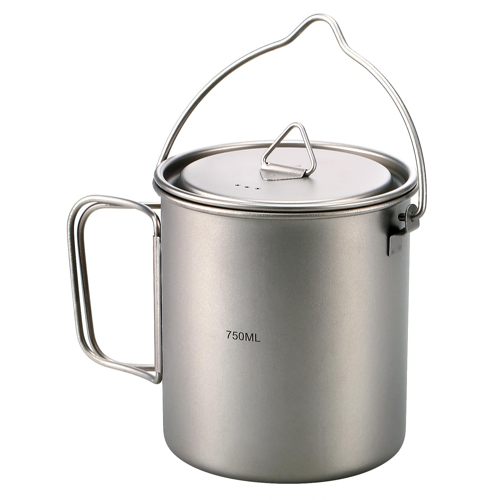 HUIOP Ultraleichter 750 ml Titan-Topf, tragbarer Titan-Wasserbecher mit Deckel und faltbarem Griff, Outdoor, Camping, Kochen, Picknick