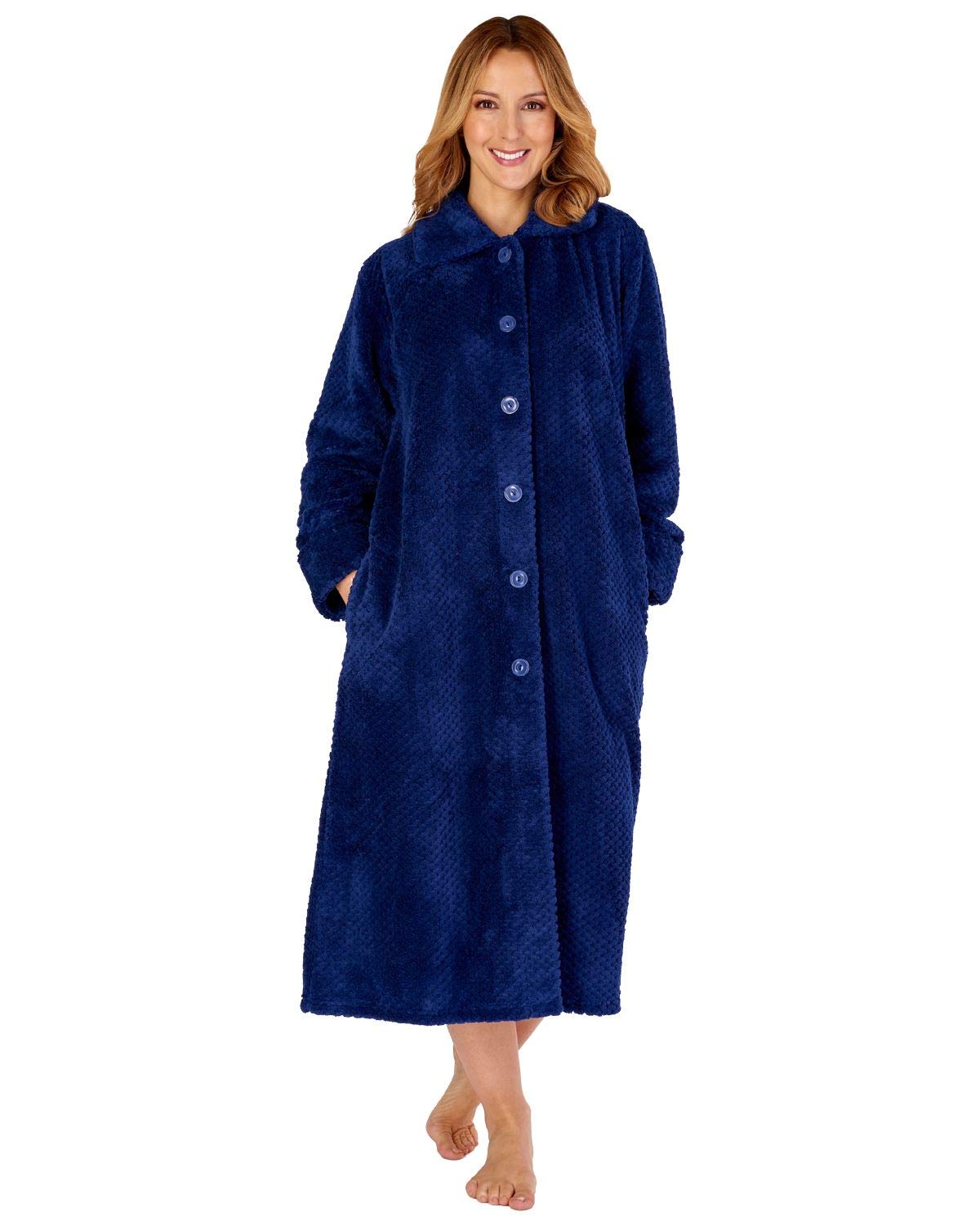 Slenderella Ladies Button Up Dressing Gown Super Soft Waffle Fleece Bath Robe XXL (Navy)