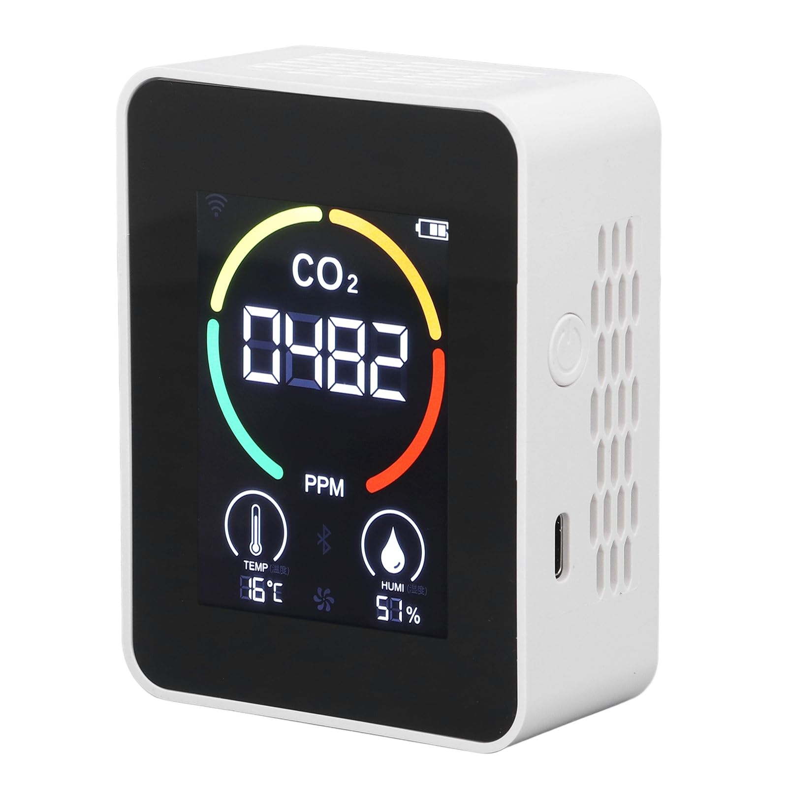 Greensen Détecteur de CO2, Moniteur de Qualité de L'Air Testeur de Qualité de L'Air Intérieur Compteur de CO2 avec Affichage en Temps Réel Lumière Clignotante Détection par (White)