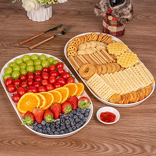 Taeochiy 14" Large Serving Platter - Oval Large Serving Tray, Ceramic Turkey Platters For Entertaining, Christmas Party, Set Of 3, White #TOP5