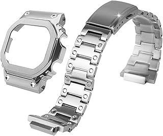 [JUSUTEK] 2025 革新 腕時計バンド+ケースセット コンパチブル G-SHOCK用 ジーショック用 互換性 DW-5600/5000/5025/5030/5035/GW-B5600/GWX-5600/GB5600B 対応 メタルカスタム、メンズ時計改造交換用アクセサリーセット、男女兼用，ツール付き腕時計のケース改造する