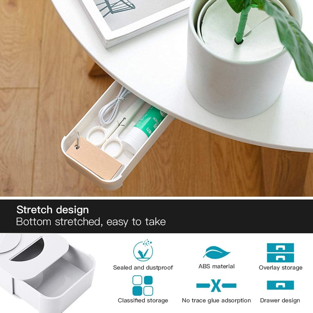 Under Desk Drawer, 3 Pcs Desk Drawer, White Self-Stick Under Desk Storage, Pop-up Hiding Tray Drawer Organizer for Pens Pencils Phones Paperclips, Mini Desk Organizer for Office, School, Home