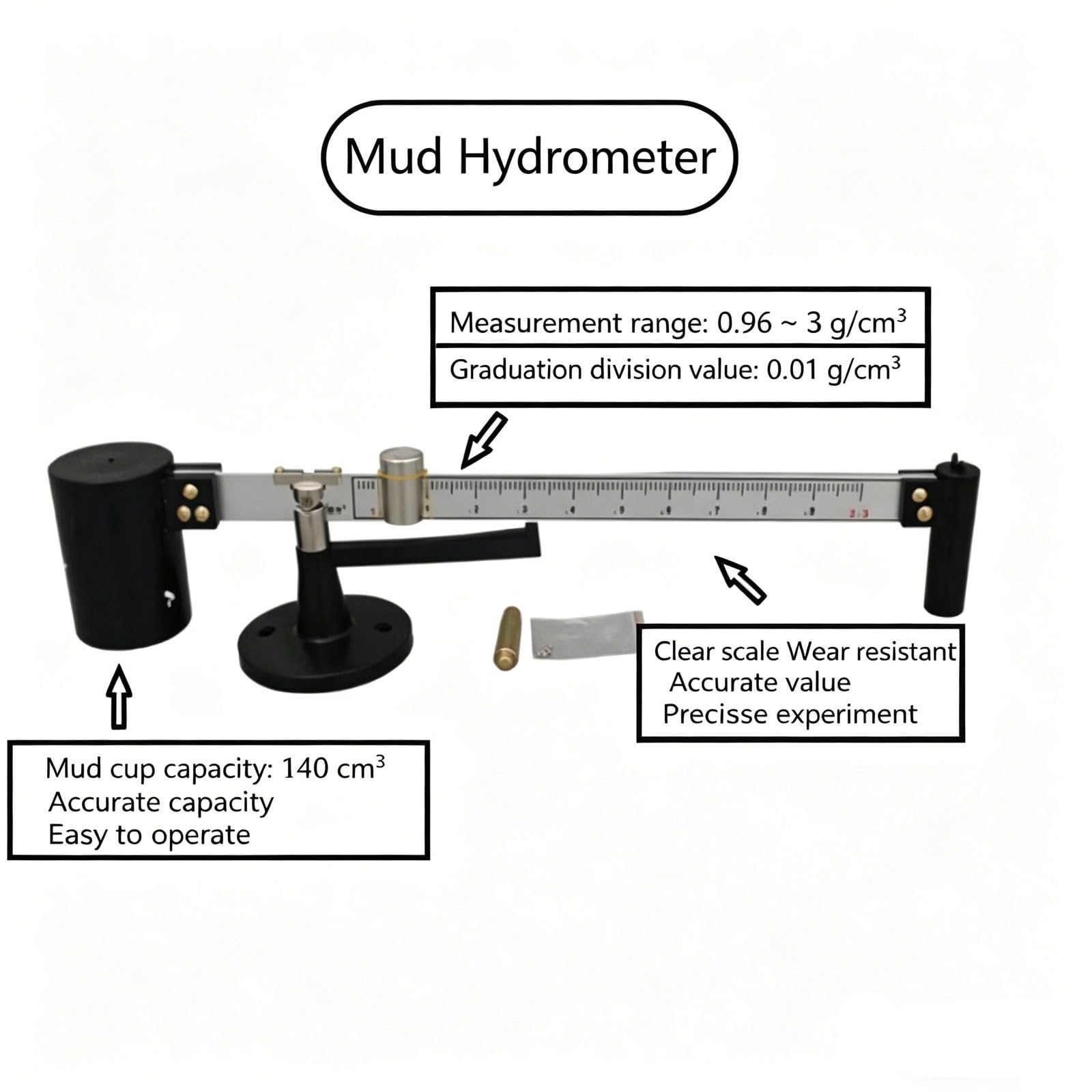 Probador de hidrómetro de lodo, viscosímetro de lodo, kit de prueba de lodo con caja de aluminio, rango de medición de 0,96-3 g/cm³, precisión de 0,01 g/cm³, reómetro de precisión para análisis de