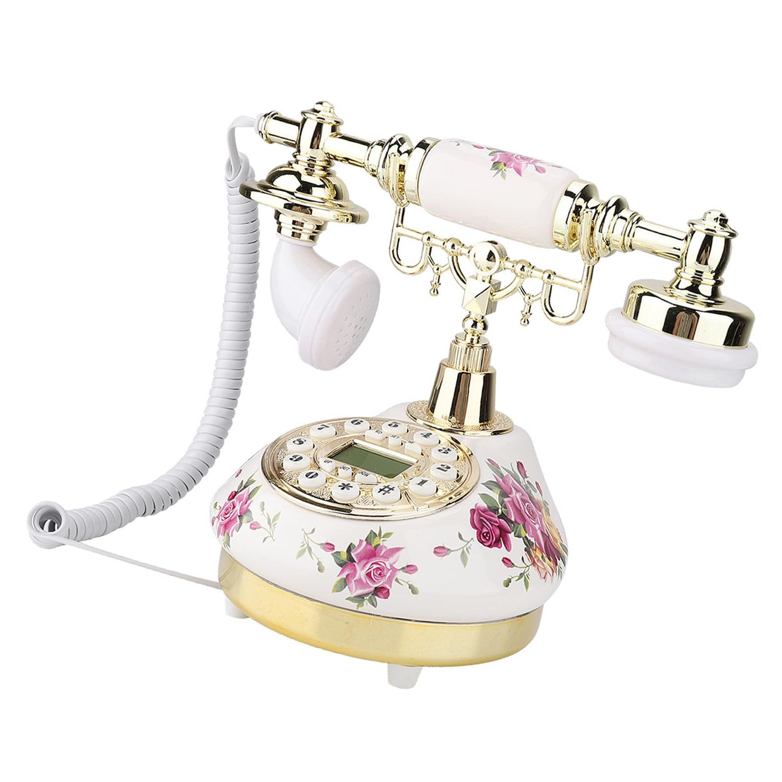 Vintage Telefon mit Keramikkörper und Abnehmbarer Goldener Klammer – Retro Schreibtischtelefon mit FSK/DTMF Anruferkennung, Kalenderfunktion für Zuhause & Büro