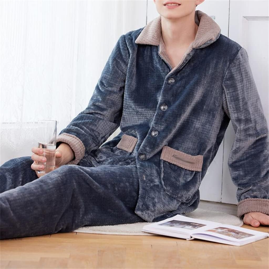 Leisure Homewear Coral Fleece Pajamas Men's Autumn And Winter Warm Flannel Youth Suit