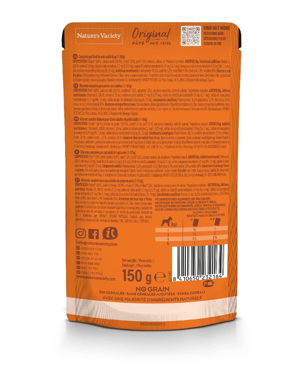 Nature's Variety Original No Grain Paté para Perros Adultos Mini con Pollo Caja 8 x 150 g
