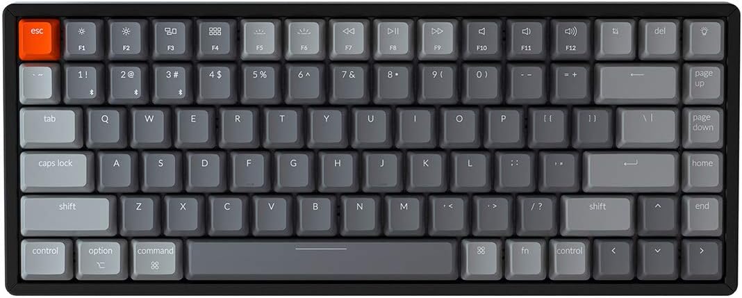 Keychron K2 Wireless Bluetooth/USB Wired Mechanical Keyboard, 84 Keys TKL RGB LED Backlit Aluminum Frame for Mac Windows, Gateron Red Switch, Version 2