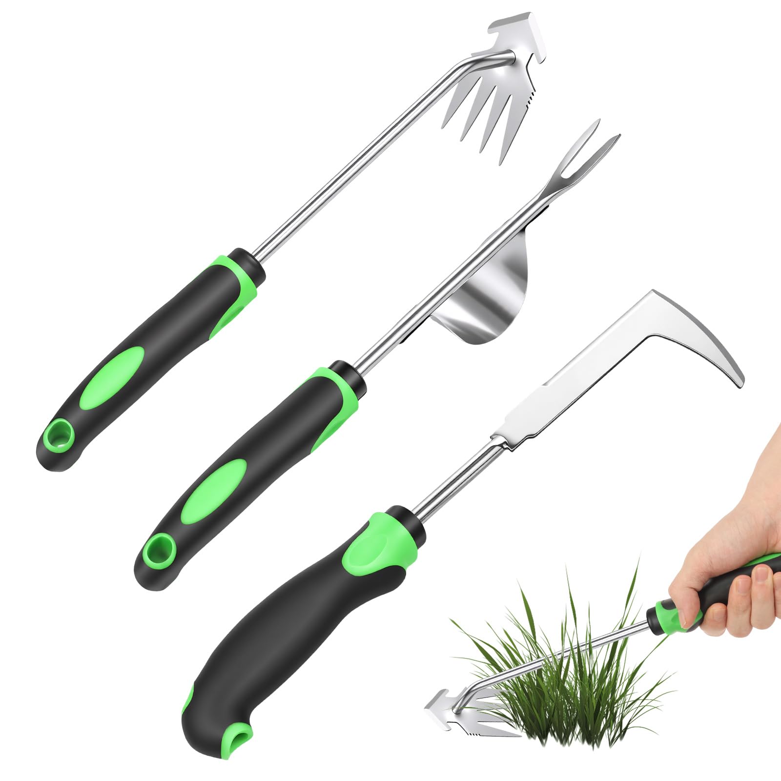 Lulobtg 3 Pcs 4/3Pcs Hand Weeder Tool Set Stainless Steel Weed Remover Tool With Ergonomic Handle For Gardening Moss(3 Pcs)