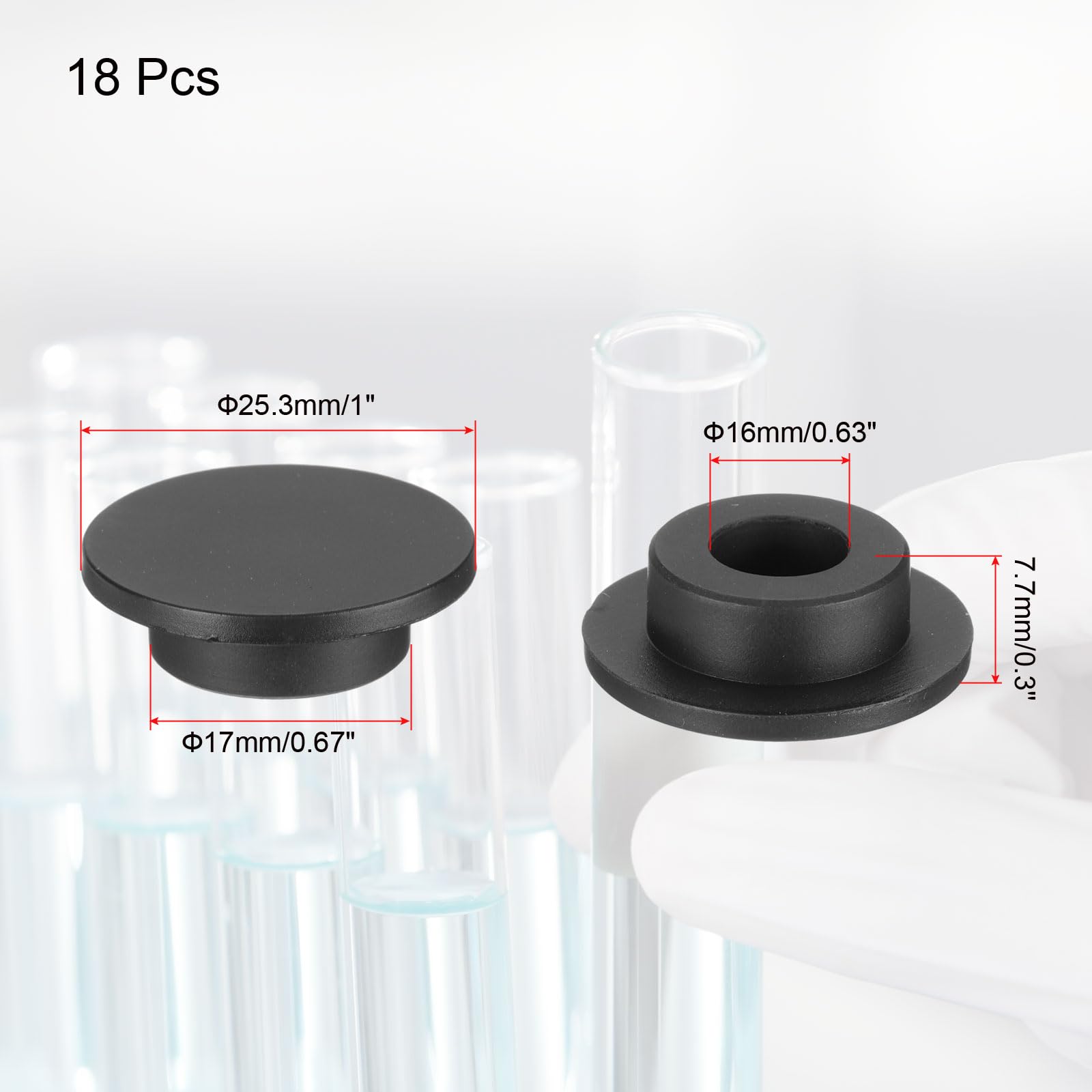 PATIKIL Silicone Rubber Plug, 18 Pcs Soft Flexible Solid Rubber Stopper T-shaped Silicone Plugs for 16mm Hole, Black - Image 2