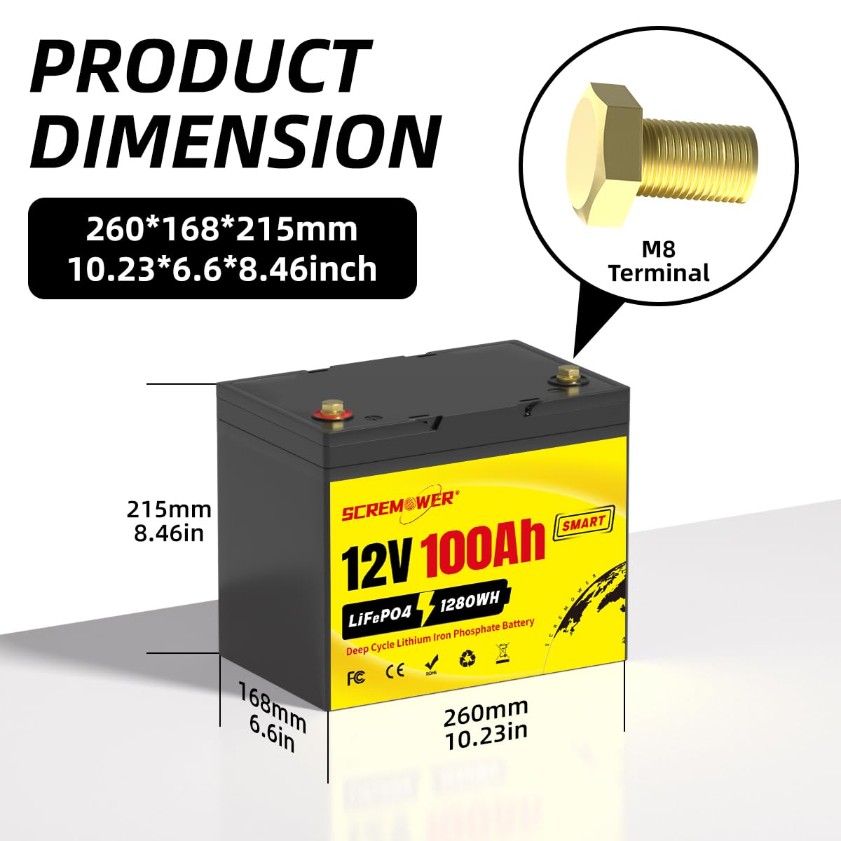 Batteria Al Litio LiFePO4 100Ah 12V - 15000 Cicli, BMS Intelligente, Per Camper E Solare - Foto 4