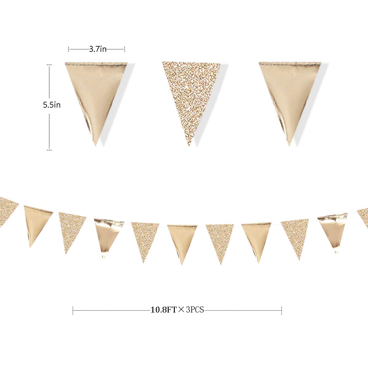 Bandierine Decorative A Triangolo 9 Metri - Oro Champagne Con Glitter E Metallizzato, 78 Pezzi Per Feste E Matrimoni - 5