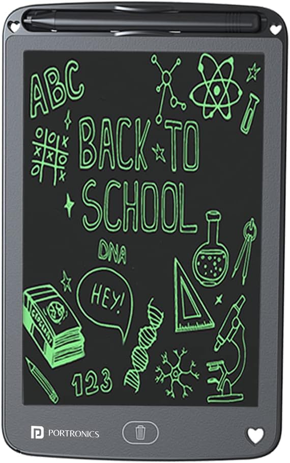 Portronics Ruffpad 12E Re-Writable LCD Writing Pad with 30.4cm (12 inch) Writing Area, India's First Notepad to Save and Share Your Child's First creatives via Ruffpad app on Your Smartphone(Black)