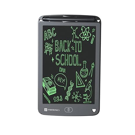 Portronics Ruffpad 12E Re-Writable LCD Writing Pad with 30.4cm (12 inch) Writing Area, India's First Notepad to Save and Share Your Child's First creatives via Ruffpad app on Your Smartphone(Black)