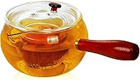 Vista 1 de WHJY Tetera de vidrio con infusor para té suelto, pequeña tetera mágica transparente para estufa, tetera japonesa transparente con mango de madera