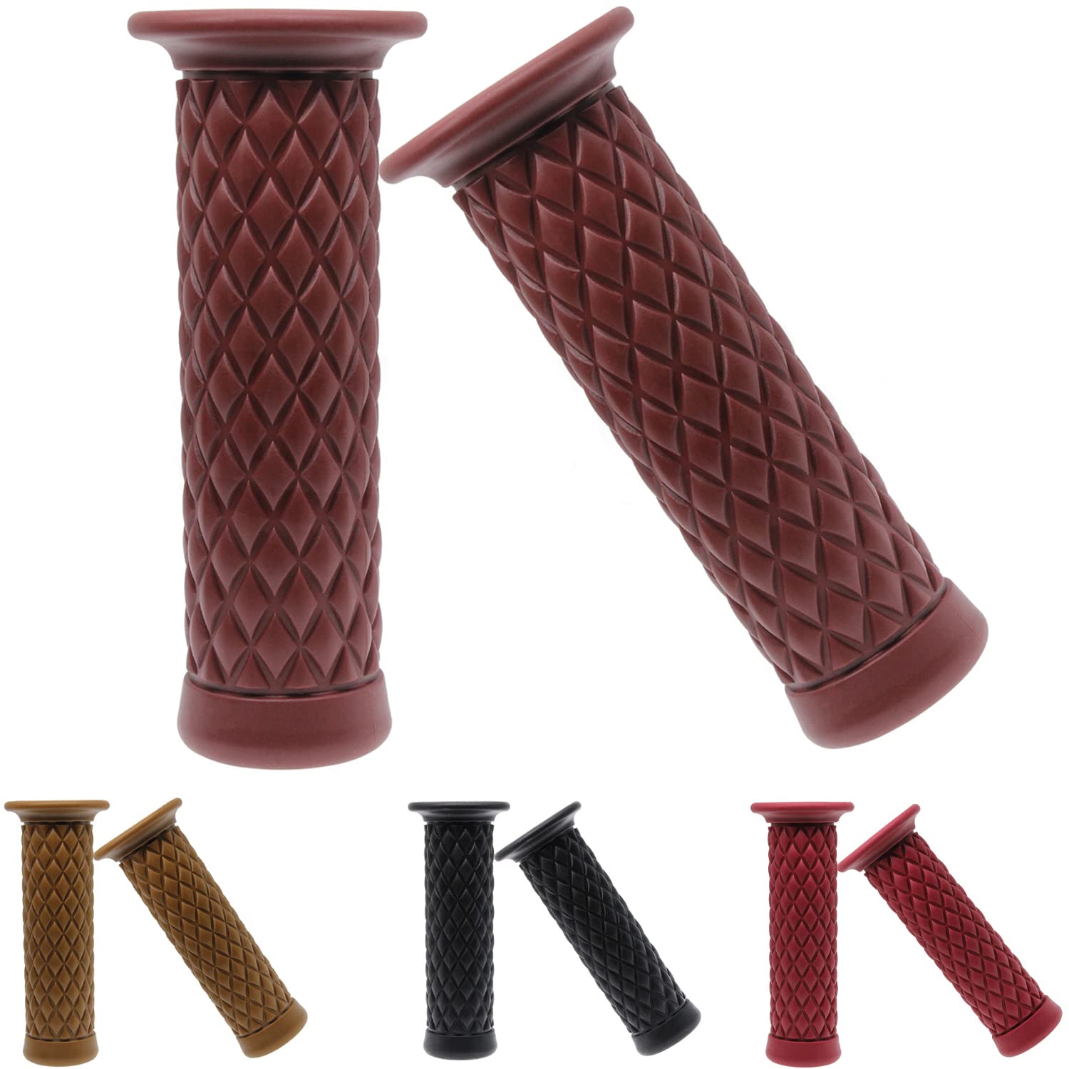 amavoler Motorcycle Handles Grips - Non Slip Rubber Motorcycle Grips for Harley Honda Yamaha Suzuki Kawasaki Brown (Brown)
