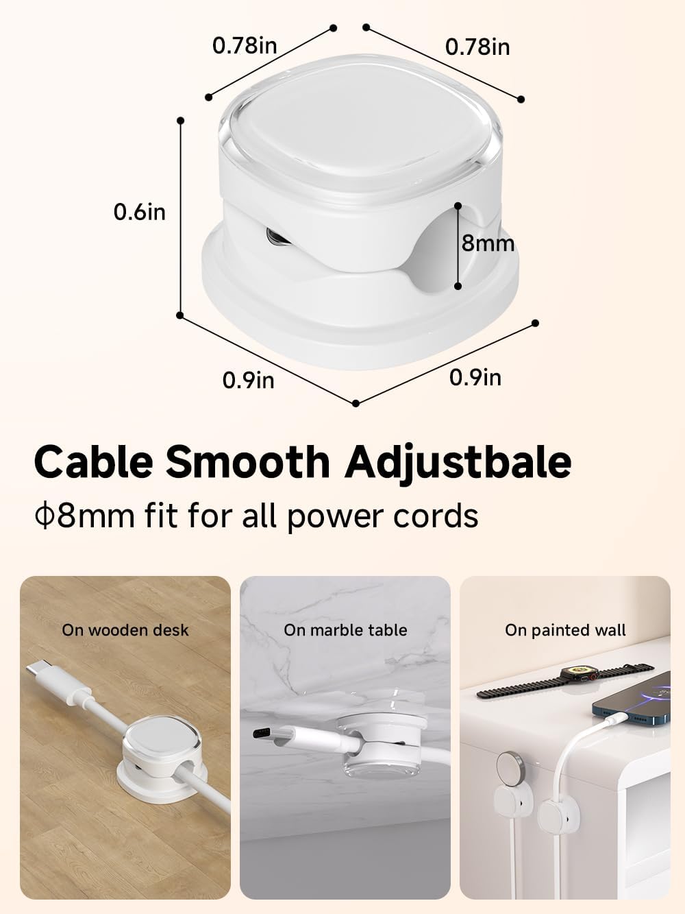 Magnetic Cable Clips, Adjustable Cord Holder Management, Adhesive Wire Keeper Organizer for Home Office Desk Phone PC Car Wall Desktop Nightstand Appliance (9-PCS White) - Image 3