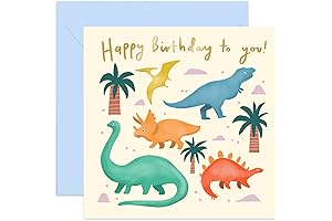 Birthday Card Dinosaur - Pastel Dinosaurs Birthday Card for Boy and Girl
