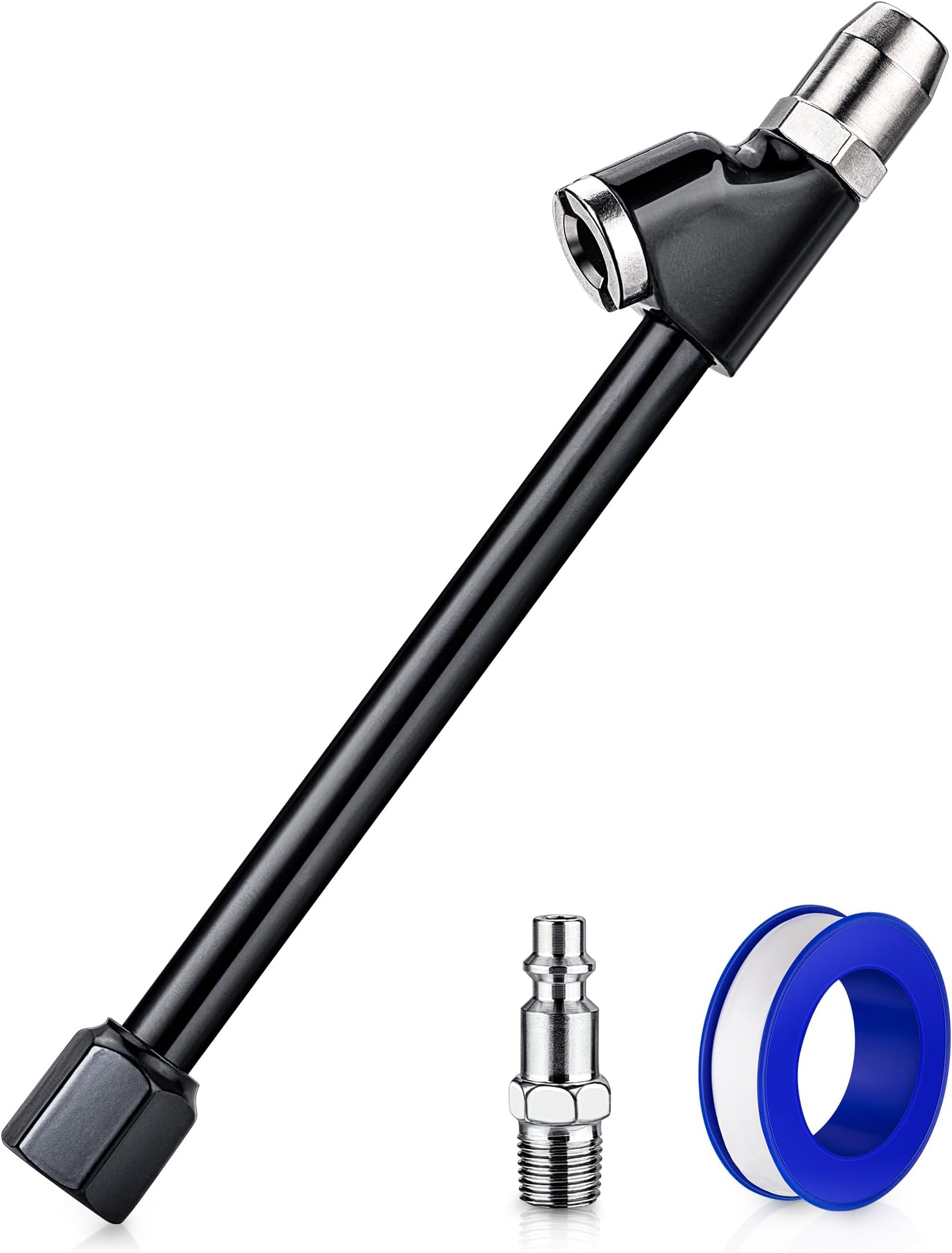 LUMITECO Air Chuck Set, 1/4" FNPT Extended Reach Dual Head Air Chuck w/Quick Plug, 2-Way Connect Tire Air Chuck for Tire Inflator Gauge/Air Compressor, Tire Chuck for Truck, Bicycle, Motorbike, Car