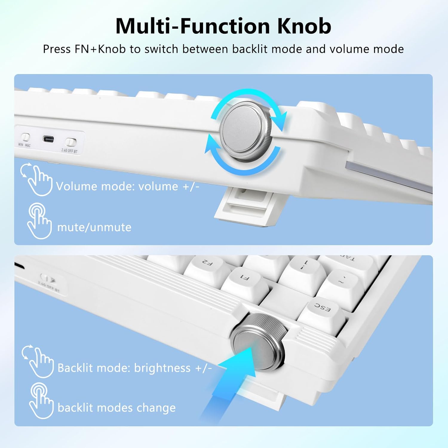Redragon Wireless Mechanical Keyboard, Bluetooth/2.4GHz/USB-C Wired, 75% Hot Swappable Custom Gaming Keyboard with Knob, RGB Backlit, Pre-lubed Linear Switches, Creamy Sound, PBT Keycaps, White 6 614cj8HAOUL. AC SL1500