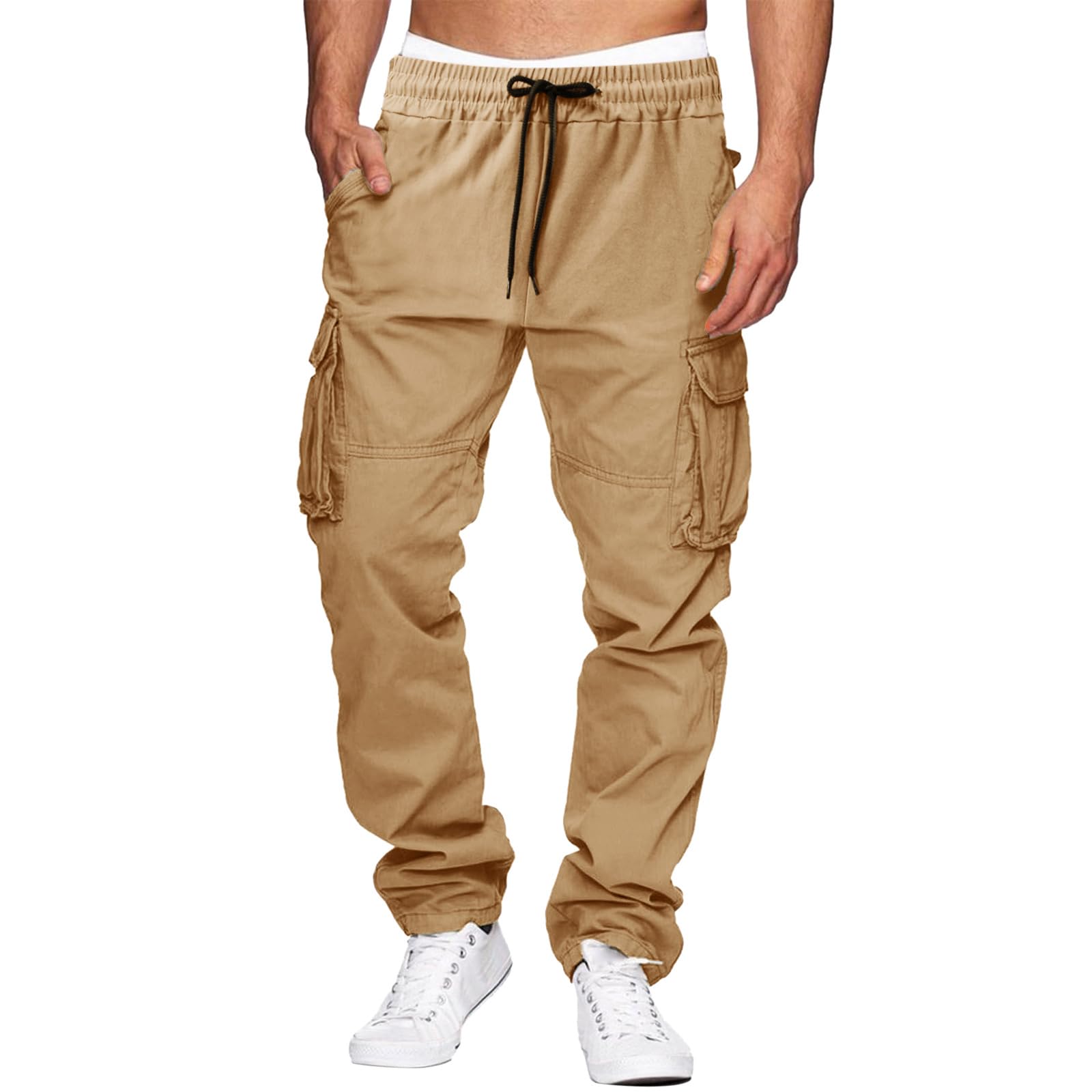 THWEI Cargo Pants for Men Casual Cotton Drawstring Lightweight Relaxed Fit Work Pants Multi Pockets