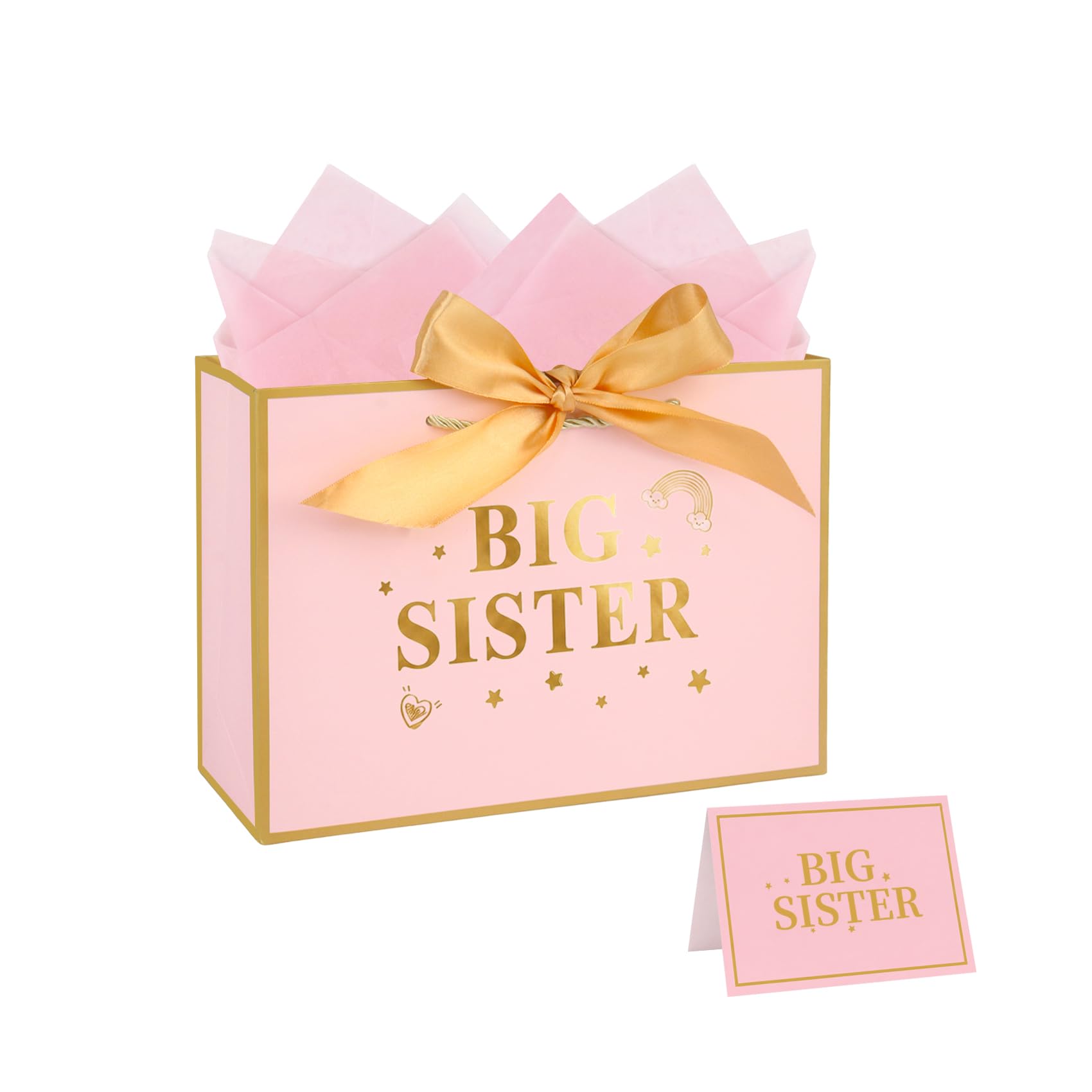 Nideen Big Sister Gift Bag with Tissue Paper and Card 11× 8× 4 inches