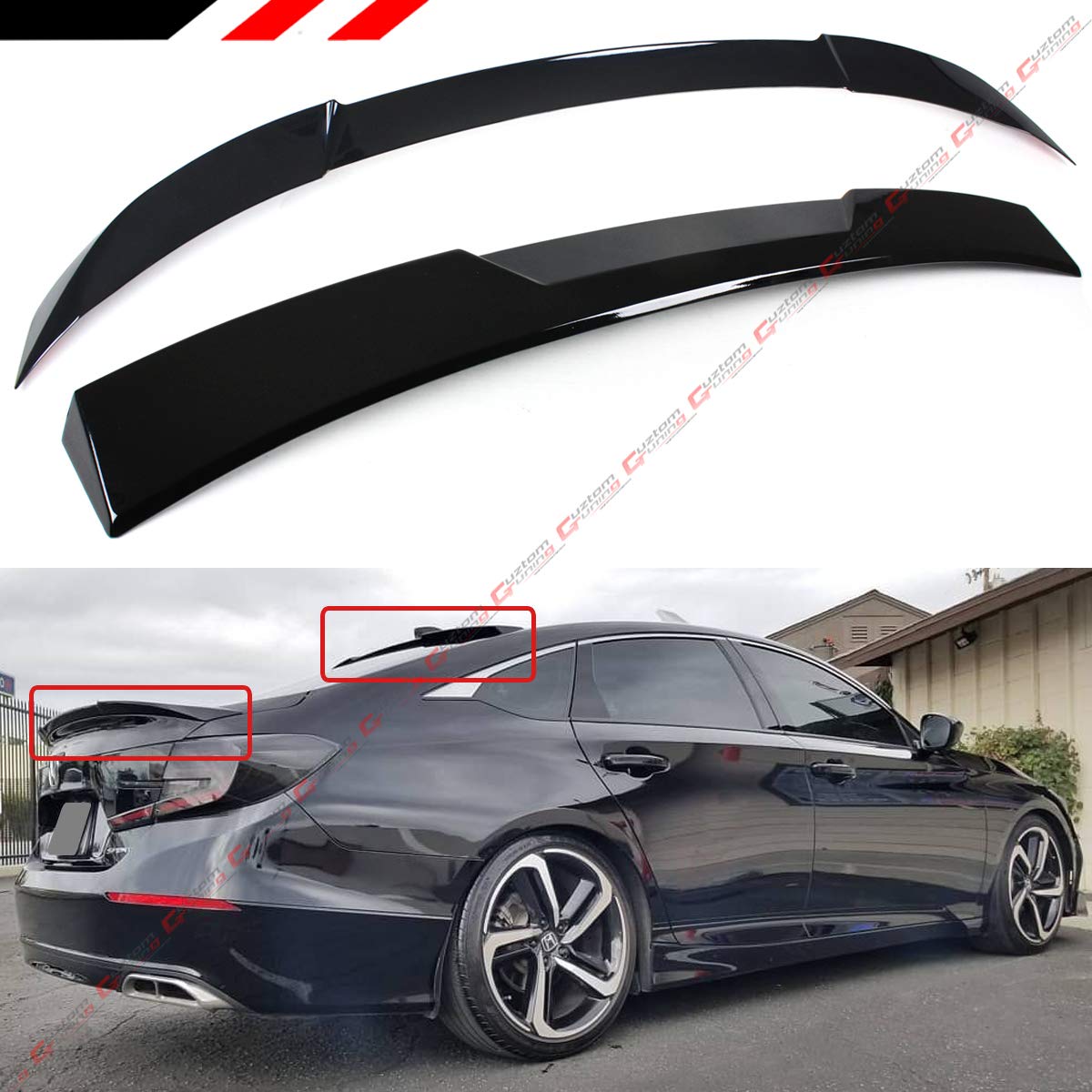 Buy JDM V2 Painted Glossy Black Trunk Lid Spoiler + Rear Window Roof