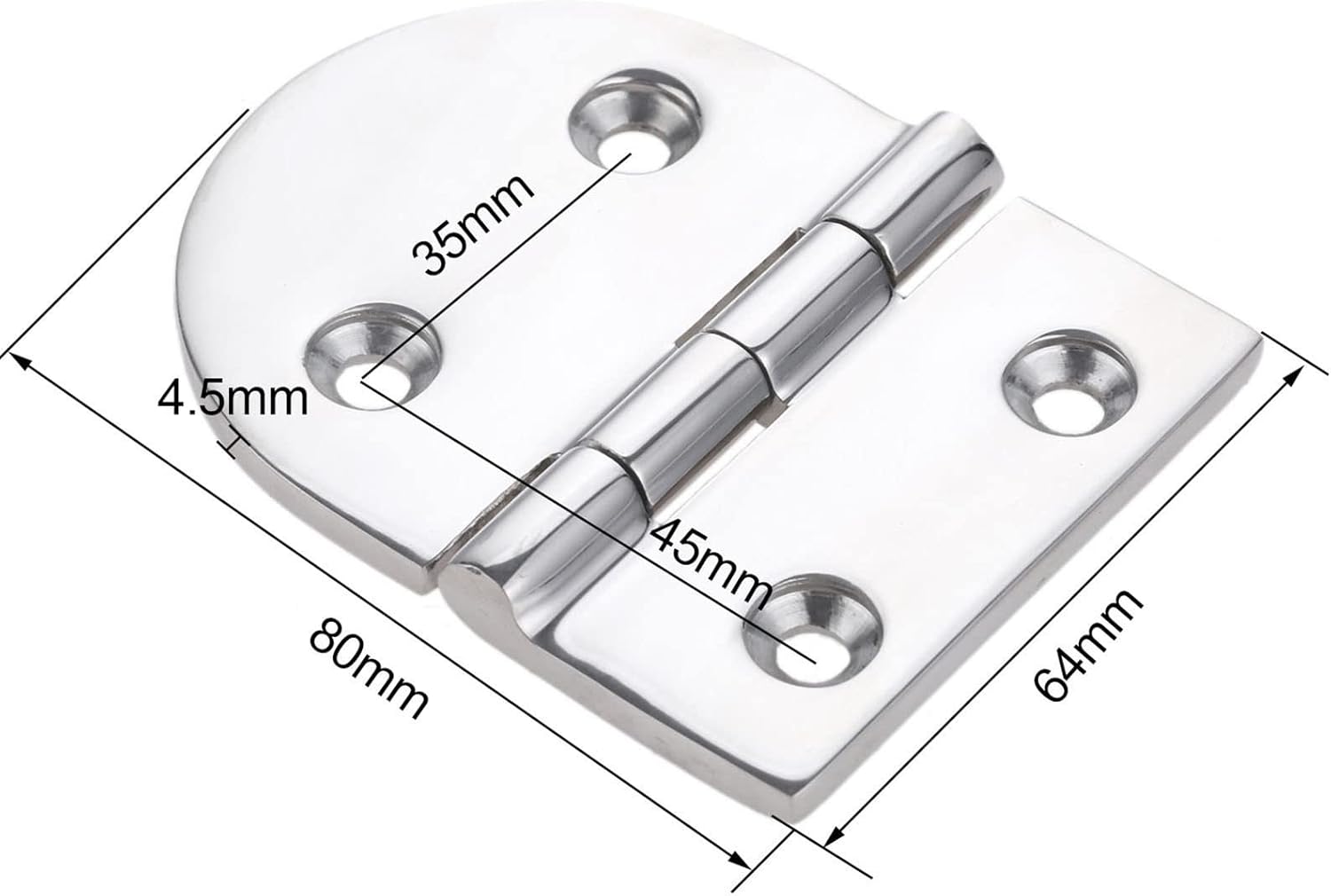 Hinge, Heavy-Duty Marine 316 Stainless Steel Cabin Door Hinge, Door and Window Engine Room Stamp with Hinge Hardware 4 Holes 80x64x4.5 Mm.