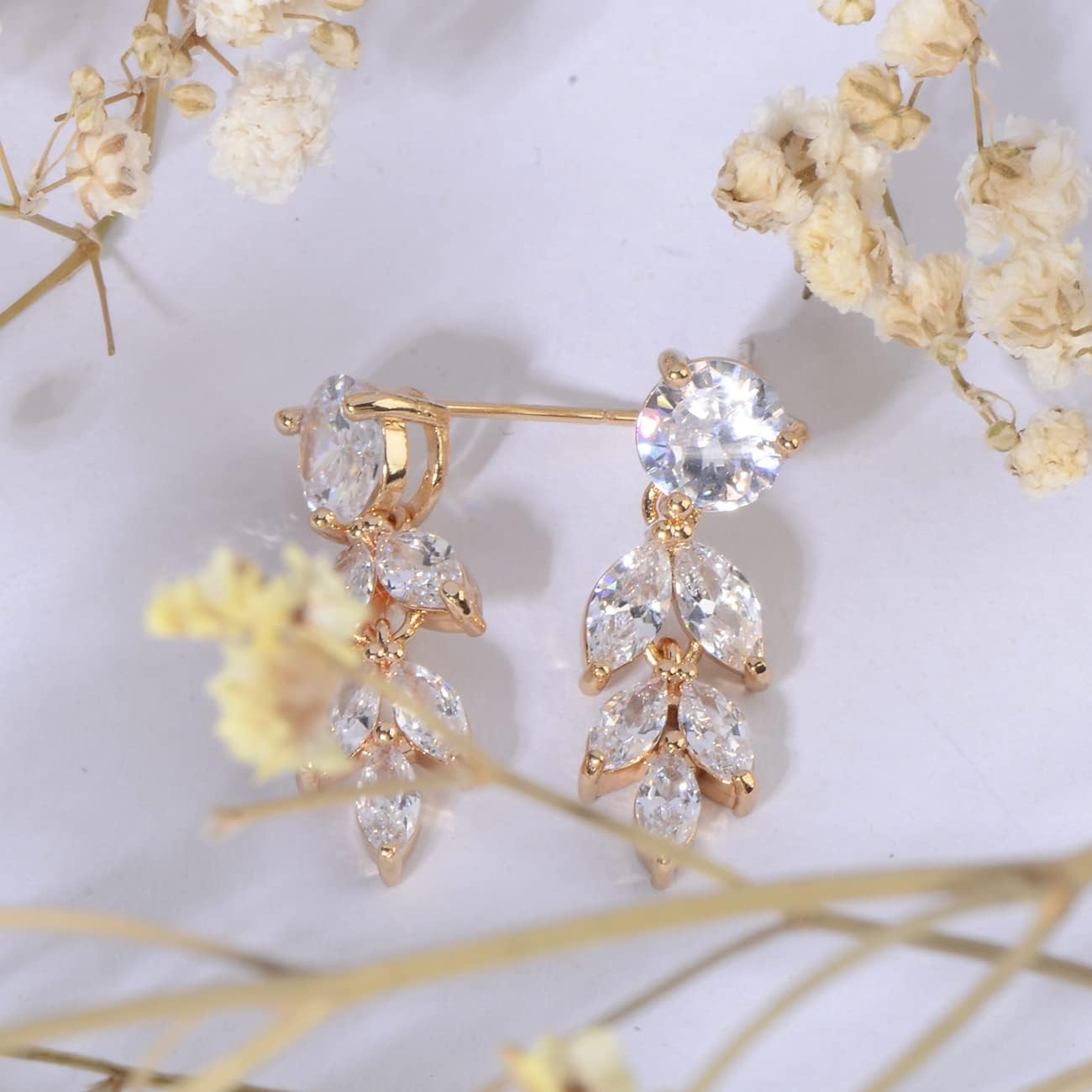 Cubic Zirconia Cluster Wedding Earrings for Brides Bridesmaids Elegant Round Marquise CZ Bridal Jewelry Crystal Dangling Drop Earrings for Women Girls Costume Jewelry Gift - Image 5