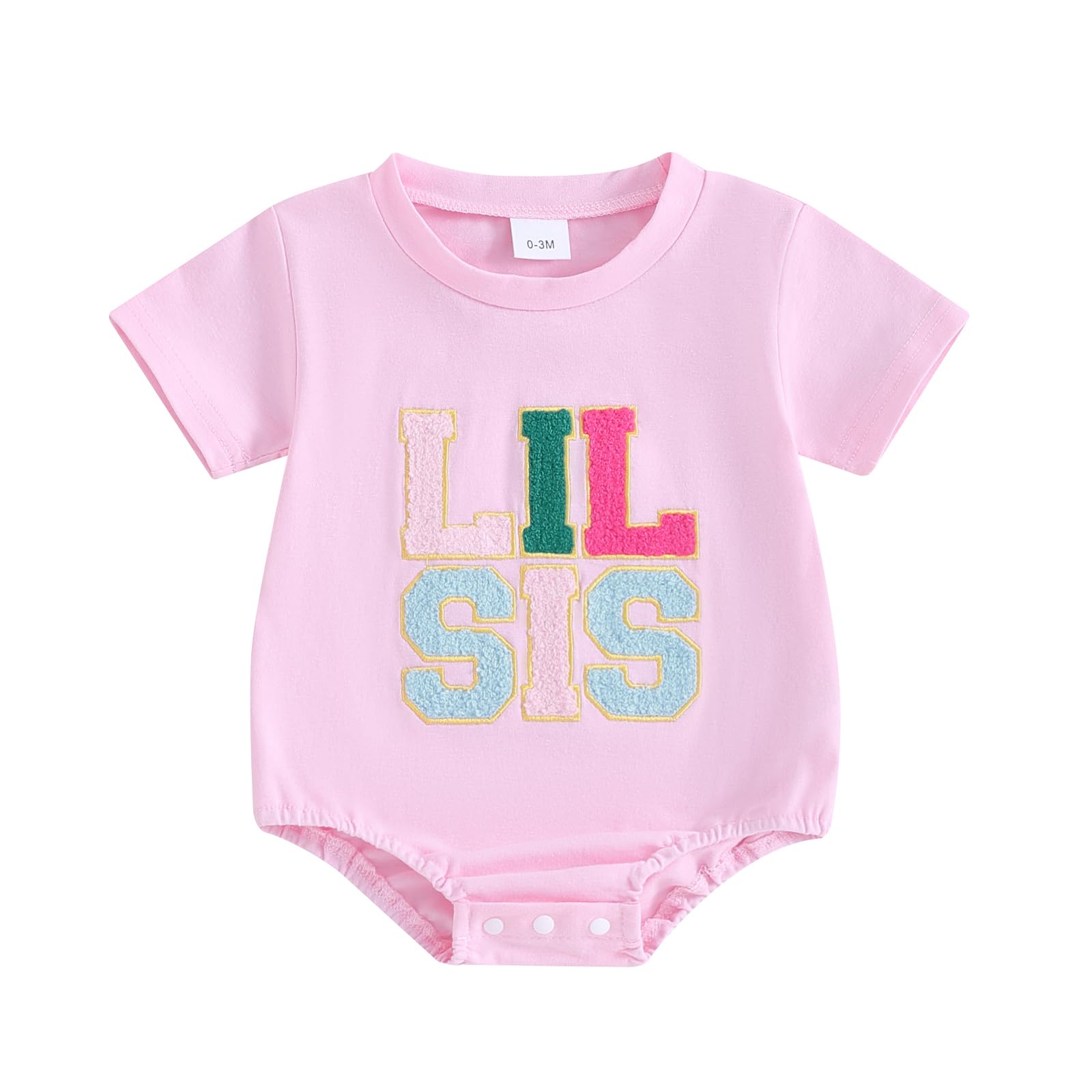 VISGOGO Little Sister Matching Outfits Set Infant Baby Girls Romper Embroidery Clothes Newborn Onesie (Pink-Lil Sis, 6-12 Months)
