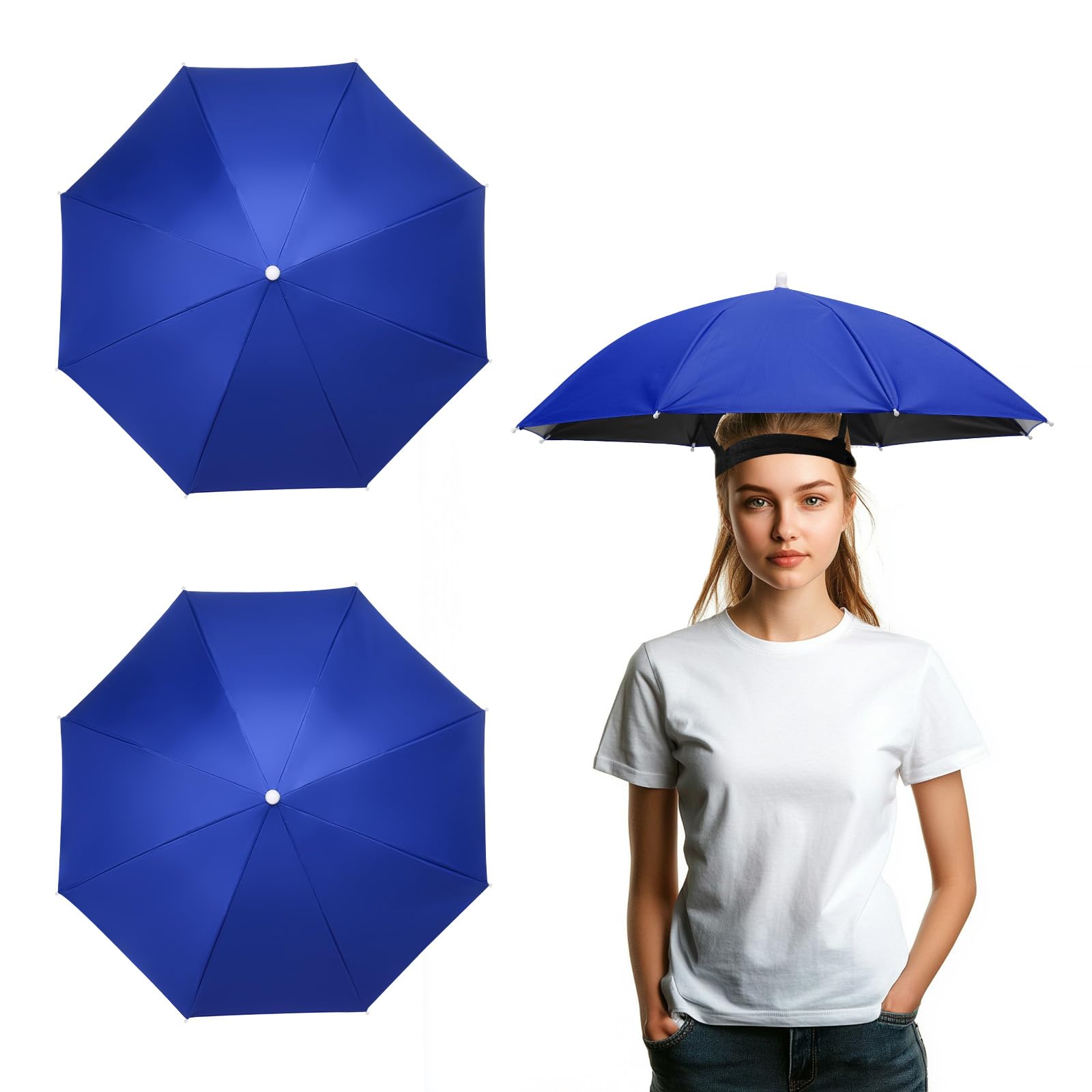 YELARXI Umbrella Hat, Fishing Hat Hands Free Waterproof Adjustable Sun Rain Cap Hat with Elastic Band Fit for Women Men Fishing Camping Gardening Beach Outdoor(2 Pack, Sapphire Blue) — image 1
