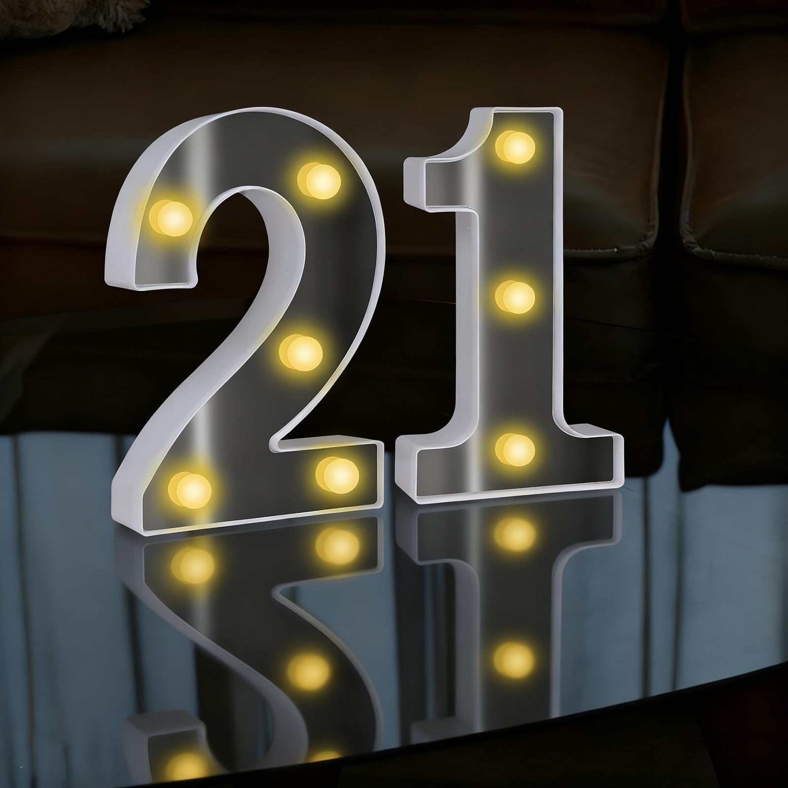 LED Light Up Numbers Sign, LED Number Lights, Cool & Warm Light up Numbers for 21st Birthday Decorations, for Birthday Party Night Lights Anniversary Backdrop Home Decor (White-21)