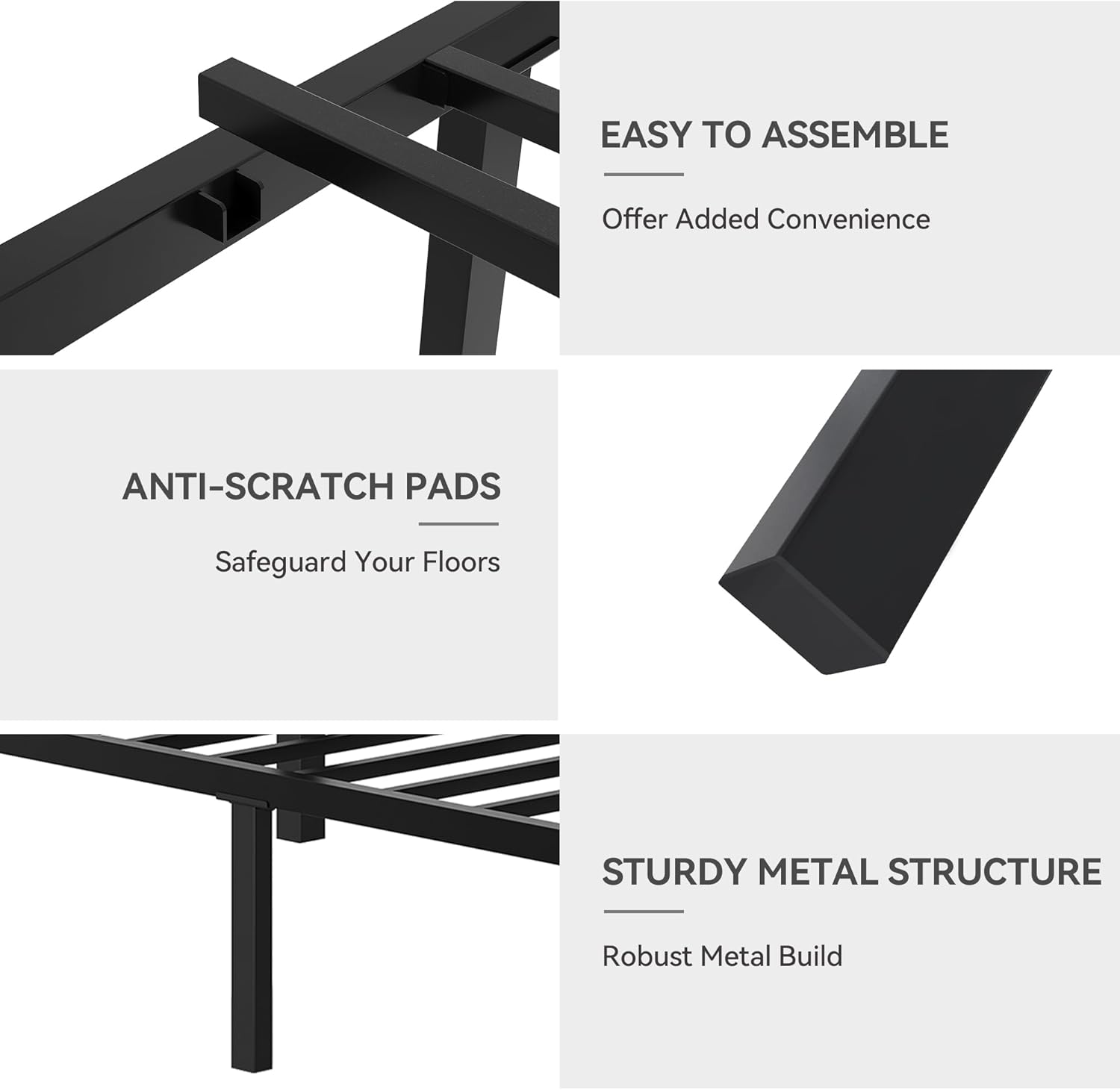 DWVO Canopy Bed Frame King, Four Poster Bed with Built-in Headboard, 14 Inch Platform Bed with Metal Slat, Noise Free, No Box Spring Needed, Black
