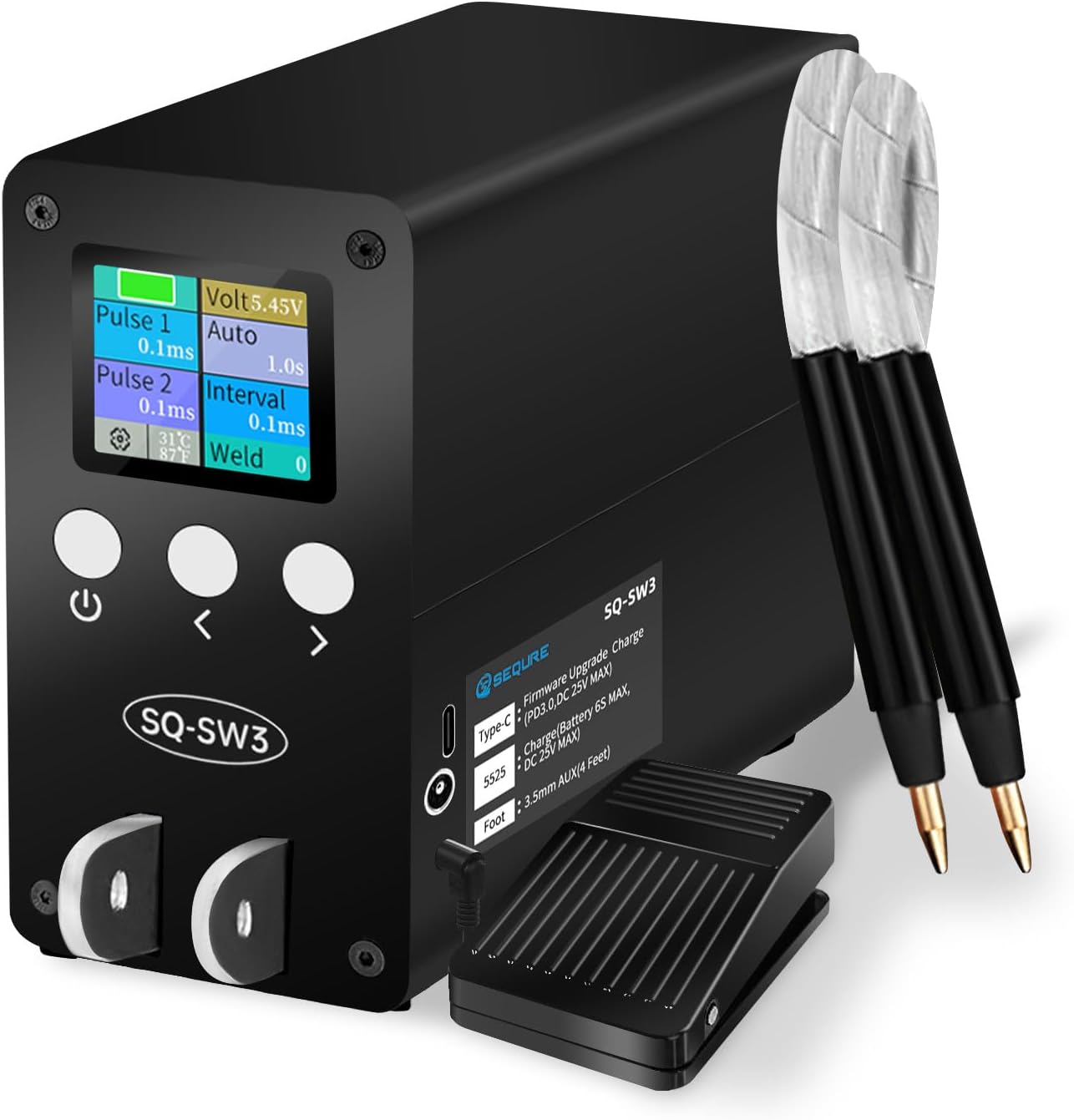 SEQURE SW3 Spot Welder 2500A Capacitor Spot Welder Battery Farad Welding Equipment Auto and Manual Mode for 18650, 21700 Lithium Battery Pack Building with Foot Pedal, Split and Integrated Handles