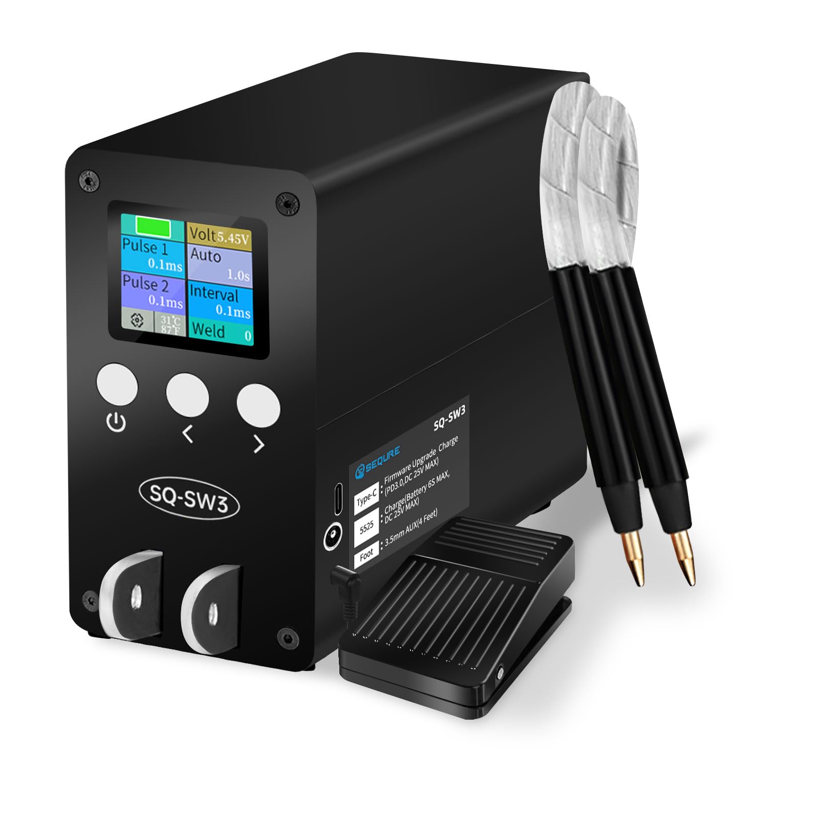 SEQURE SW3 Soldador por puntos 2500A condensador equipo de soldadura por puntos Batería Farad modo automático y manual para 18650, 21700 batería de litio construcción con pedal de pie, asas divididas